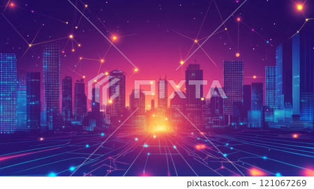 Futuristic smart city connecting with global network at night 121067269