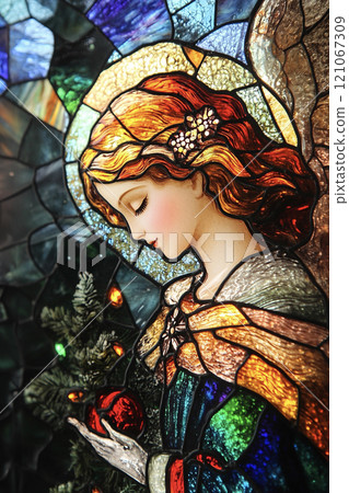 Angel holding Christmas ornaments AI image 121067309