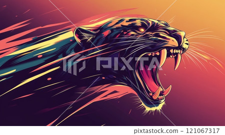 Roaring panther abstract colorful illustration with motion blur effect 121067317