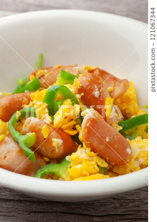 Sausage and egg stir fry Sausage and egg stir fry 121067344