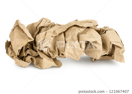 Crumpled brown sheet of paper isolated on white background 121067407