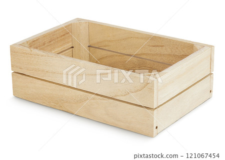 Empty wooden crate isolated on white background Empty wooden crate isolated on white background 121067454