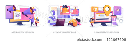Artificial intelligence content marketing tools abstract concept vector illustrations. 121067606