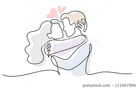 Valentines day romantic design. Woman and man hugs. Love of young couple, 121067999