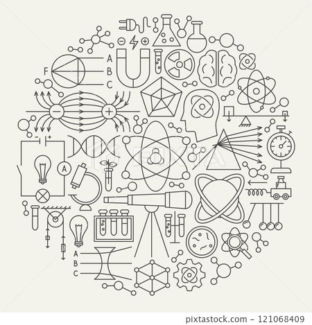 Nuclear Science Line Icons Circle 121068409