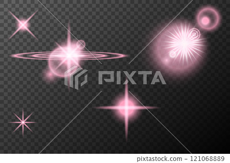 set of glowing light effect stars bursts with sparkles isolated on transparent background 121068889