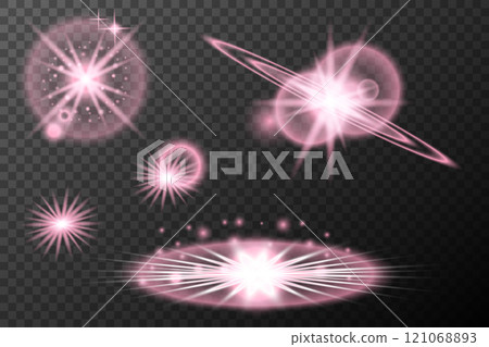 Set light effect Pink isolated flare explosion shiny dust line solar flare star spark neon light holidays festival, vector element 121068893