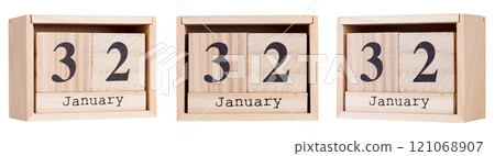 Wooden calendar, a set of dates of the month 32 January, on a white and transparent background Wooden calendar, a set of dates of the month 32 January, on a white and transparent background 121068907