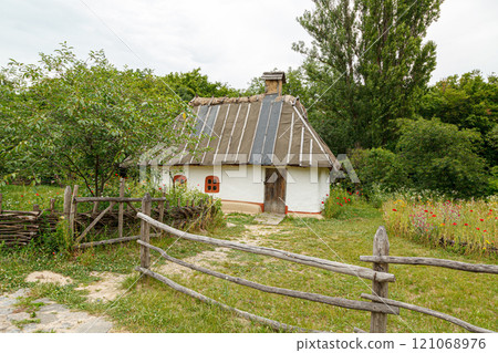 Ancient houses in the Ukrainian style, Ukrainian village, Pirogovo 121068976