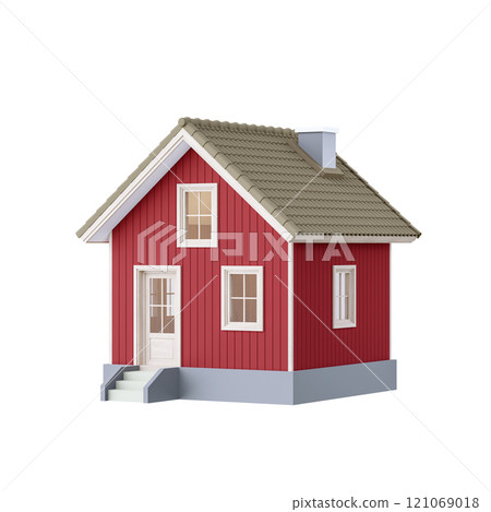Simple style red plank wall tiny house isolated on white background with clipping path 3d render 121069018
