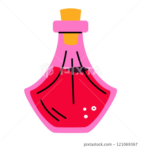 A pink bottle with a potion. Alchemy. A pink bottle with a potion. Alchemy. 121069367