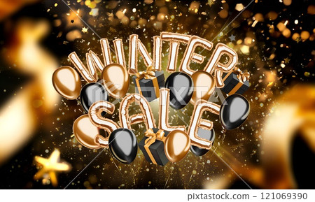 Decorative inflated foil balloon 2025 sale christmas font, black background 121069390