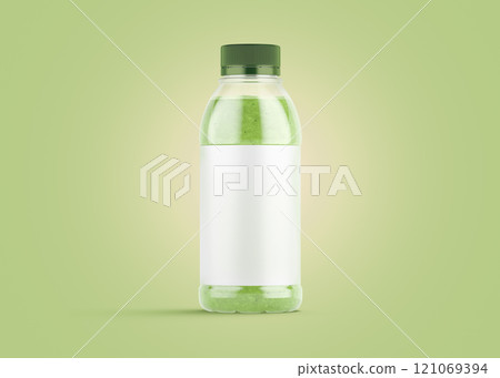 Blank 16 oz plastic kiwi smoothie bottle with white label mockup Blank 16 oz plastic kiwi smoothie bottle with white label mockup 121069394