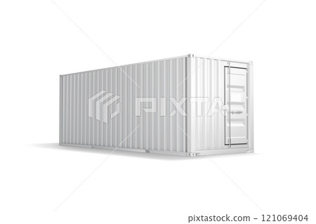 Blank white steel cargo container mockup, half-turned view 121069404