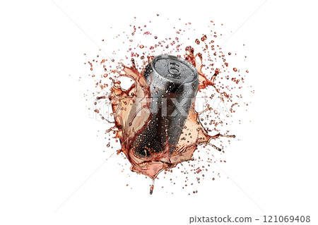 Blank black aluminum 330 ml soda can with drops splash mockup 121069408