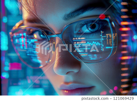 A female programmer typing source codes with a relaxing working environment. Studying, Working, Technology, Freelance Work, Web Design Business, and Web Development Concept. 121069429