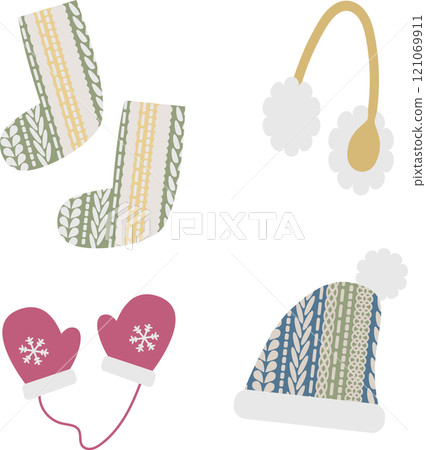 可愛冬季時尚配件插畫素材集 121069911