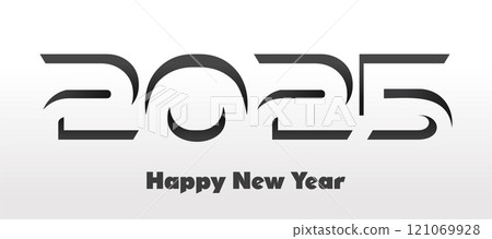 Happy New Year 2025 strict monochrome design. Creative design of 2025 typography 121069928