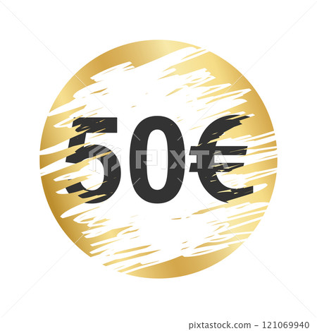 Golden round scratch card surface with scraped texture and money winning text. Winner lottery, sale coupon, jackpot scratchcard template. Vector illustration 121069940