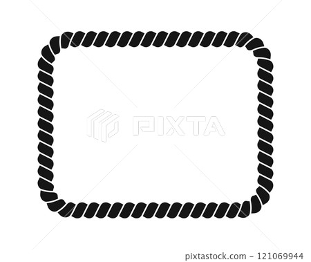 Rectangle rope frame isolated on white background. Thread, hemp twine, jute or steel cable decoration element. Maritime, yacht or nautical style ornament. Vector graphic illustration 121069944