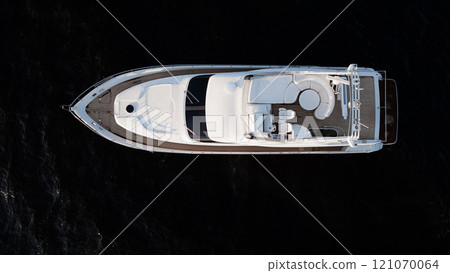 Stunning Luxury Yacht Aerial View Captured Over Beautiful Water Surrounded by Nature Stunning Luxury Yacht Aerial View Captured Over Beautiful Water Surrounded by Nature 121070064