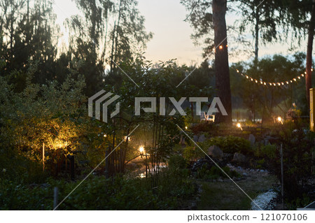 The Serene Garden Lighting at Dusk creates a beautiful ambiance for any evening gathering The Serene Garden Lighting at Dusk creates a beautiful ambiance for any evening gathering 121070106