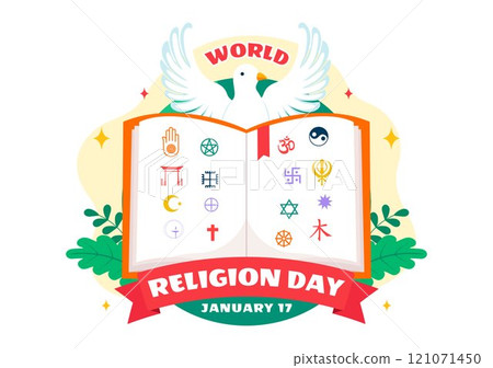 World Religion Day Vector Illustration on 17 January with Symbol Icons of Different Religions to Unity and Respect Among All Beliefs in a Background World Religion Day Vector Illustration on 17 January with Symbol Icons of Different Religions to Unity and Respect Among All Beliefs in a Background 121071450