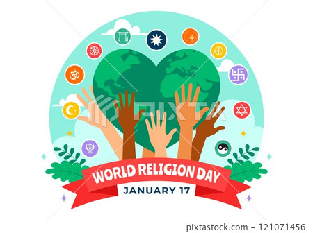 World Religion Day Vector Illustration on 17 January with Symbol Icons of Different Religions to Unity and Respect Among All Beliefs in a Background World Religion Day Vector Illustration on 17 January with Symbol Icons of Different Religions to Unity and Respect Among All Beliefs in a Background 121071456