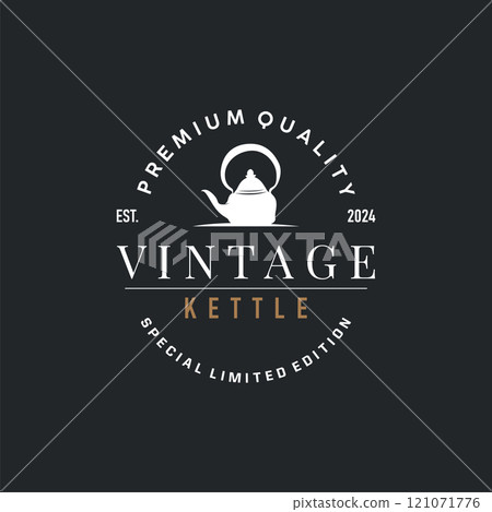 kettle logo design tea and hot drink. vintage concept illustration premium template kettle logo design tea and hot drink. vintage concept illustration premium template 121071776
