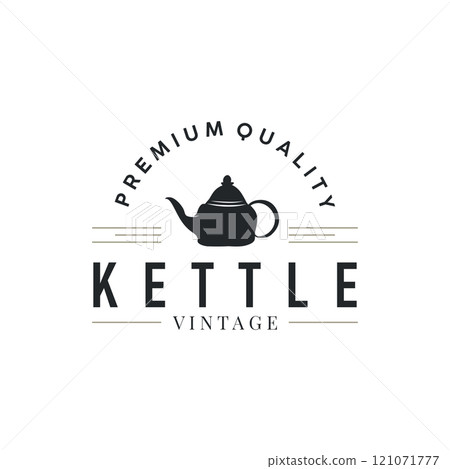 kettle logo design tea and hot drink. vintage concept illustration premium template kettle logo design tea and hot drink. vintage concept illustration premium template 121071777