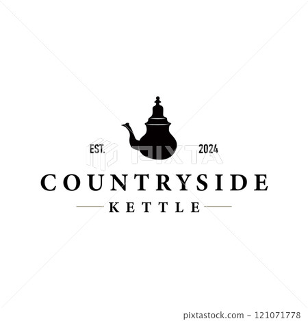 kettle logo design tea and hot drink. vintage concept illustration premium template kettle logo design tea and hot drink. vintage concept illustration premium template 121071778