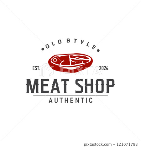 Vintage barbecue grill illustration template fresh meat logo design 121071788