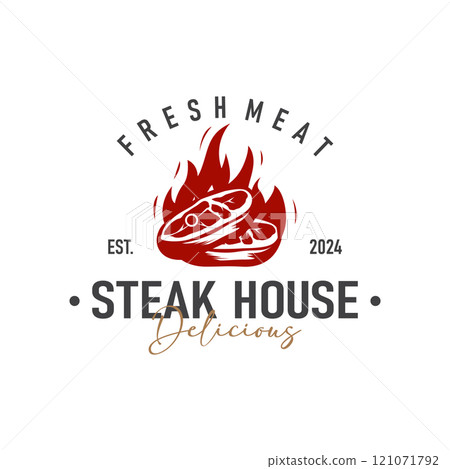 Vintage barbecue grill illustration template fresh meat logo design 121071792