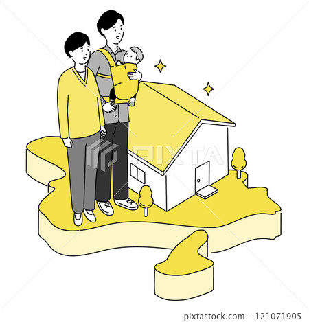 兵庫縣地圖和年輕家庭/房屋插圖、向量 121071905