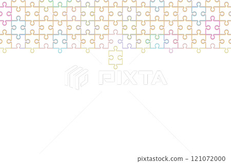 背景與彩色拼圖形狀的框架在頂部連接，並在中心由一件分開 121072000