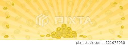 A lot of coins flying around in the background of a concentrated line, saving image frame, yellow, banner A lot of coins flying around in the background of a concentrated line, saving image frame, yellow, banner 121072030