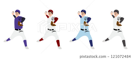 棒球投手穿著各種制服投球 棒球投手穿著各種制服投球 121072484