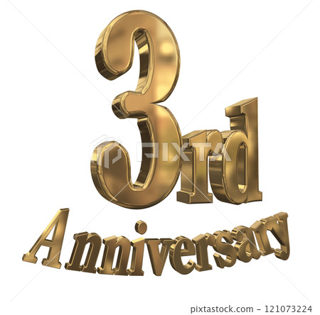 3DCG letters "3rd Anniversary/3rd Anniversary Mark Sparkling" Gold, Gold 3DCG letters "3rd Anniversary/3rd Anniversary Mark Sparkling" Gold, Gold 121073224