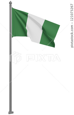 3D illustration of the fluttering flag of the Federal Republic of Nigeria (front view) 121073267