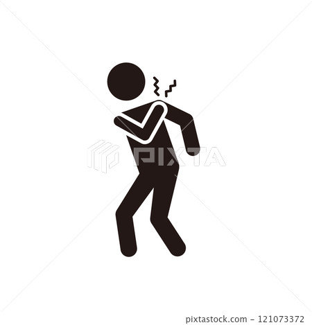 Pictogram icon of a person with stiff shoulders 121073372