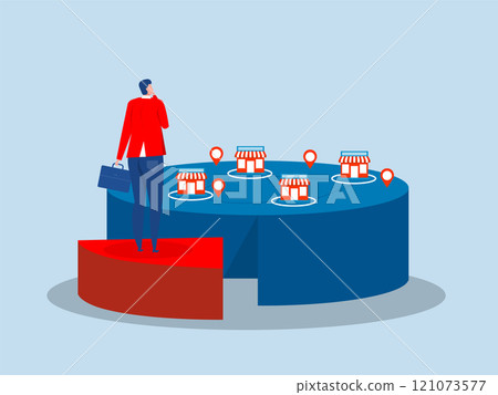 Franchise,Business man looking for invests opportunities to expand a shop,startup strategy on chart vector illustration 121073577