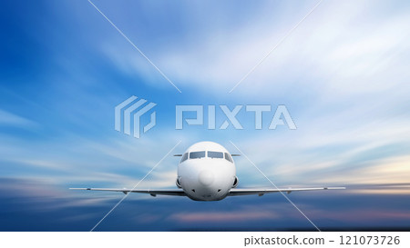 Commercial airplane flying in the sky with cloudscapes background 121073726