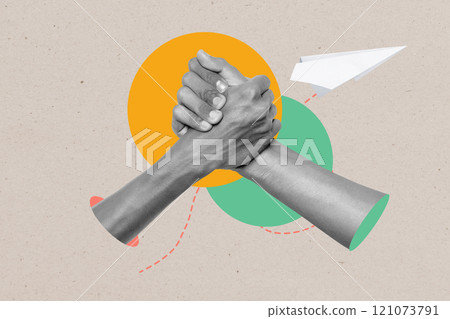 Two human hands with shaking hands gesture on a colored background Two human hands with shaking hands gesture on a colored background 121073791