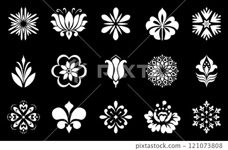 Flower icons set. Isolated elements for design. Vector graphics. Flower icons set. Isolated elements for design. Vector graphics. 121073808