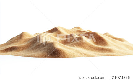 Desert sand pile, dune isolated on white, with clipping path, side view 121073836