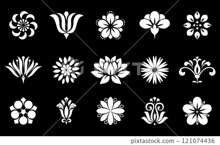 Flower icons set. Isolated elements for design. Vector graphics. Flower icons set. Isolated elements for design. Vector graphics. 121074436
