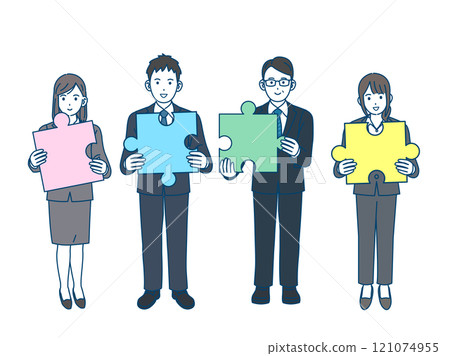 拿著拼圖遊戲的商務人士的插圖 121074955