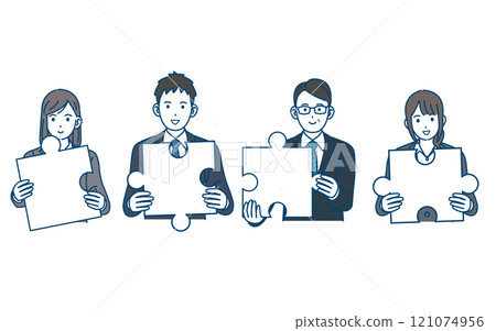 拿著拼圖遊戲的商務人士的插圖 121074956