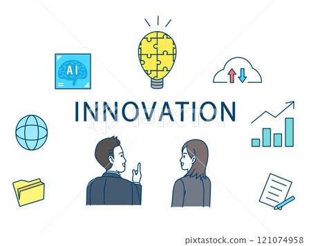 Illustration set of business people promoting innovation 121074958