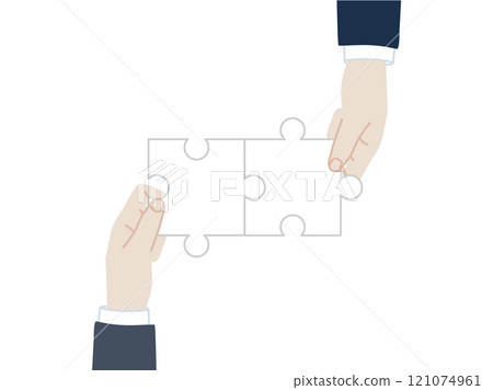 拿著拼圖遊戲的手的插圖 121074961